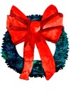 Christmas wreath with red bow Royalty Free Stock Photo