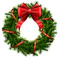 Christmas wreath with red bow and ribbon Royalty Free Stock Photo