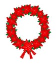 Christmas Wreath of Red Poinsettia Flowers and Bow Royalty Free Stock Photo