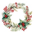 Christmas wreath of red poinsettia and leaves. Watercolor illustration Royalty Free Stock Photo