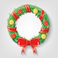 Christmas Wreath with Red Ribbon and Christmas balls Vectors design. Realistic Christmas ring illustration.