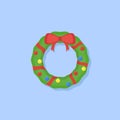 Christmas wreath with red ribbon, bow and balls Royalty Free Stock Photo