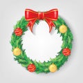 Christmas Wreath with Red Ribbon and Christmas balls Vectors design. Realistic Christmas ring illustration.