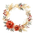 Christmas wreath of red and white poinsettia and leaves. Watercolor illustration Royalty Free Stock Photo