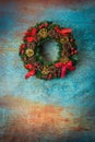 Christmas wreath on Retro Rusted background