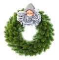 Christmas wreath with Santa Claus decoration isolated on white Royalty Free Stock Photo