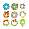 christmas wreath set cartoon vector illustration Royalty Free Stock Photo