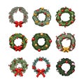 christmas wreath set cartoon vector illustration Royalty Free Stock Photo