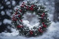 Christmas wreath on the snow, xmas wallpaper