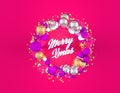 Christmas Wreath with spheres and pink background