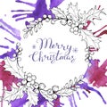 Christmas wreath with sprigs of mistletoe on watercolor spot. Winter holiday theme. suitable for postcards, posters, web Royalty Free Stock Photo