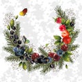 Christmas wreath with spruce branches and berries for your decor.