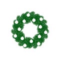 Christmas wreath with spruce branches, white Christmas balls isolated on white background. Beautiful festive design Royalty Free Stock Photo