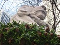 Christmas wreath on a stone lion at the New York Public LibraryÃ¢â¬â¢ Royalty Free Stock Photo