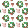 Christmas wreath and sweat bakery seamless pattern