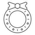 Christmas wreath thin line icon. Christmas decoration vector illustration isolated on white. Christmas door decor