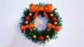 Christmas wreath with ribbon bow and decoration balls, 3d render Royalty Free Stock Photo