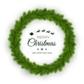 Christmas Wreath. Traditional Pine Round Garland. Holiday Decoration Element on White Background. Vector