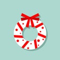 Christmas wreath vector icon in red and white colors. New Year card design