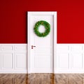 Christmas wreath on the white door 3d rendering Royalty Free Stock Photo