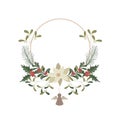 Christmas Wreath with white Poinsettia. Vector