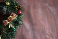 Christmas wreath in the wooden background. Copy space area Royalty Free Stock Photo