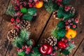 Christmas Wreath on wooden background. Christmas Home Decoration with copy space for text Royalty Free Stock Photo