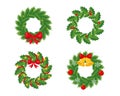 Christmas wreathes set on white background.