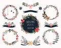 Christmas wreaths collection, hand drawn floral arrangements