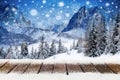 Christmas xmas background with wooden snowy planks Royalty Free Stock Photo