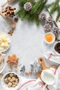 Christmas or Xmas baking culinary background. Ingredients for cooking pastry on kitchen table. New Year, X-mas or Noel holiday Royalty Free Stock Photo