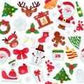 Christmas xmas icons symbols vector illustration seamless pattern. Festive Christmas and New Year celebration collection