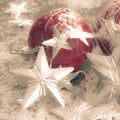 Christmas, Xmas - Red Baubles Decorated And Snowflakes In Snowing Background Royalty Free Stock Photo