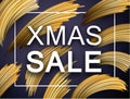 Christmas xmas sale promo poster with abstract golden brush stro