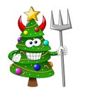 Christmas xmas tree character mascot cartoon devil trident isolated