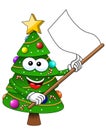 Christmas xmas tree character mascot cartoon devil trident isolatedChristmas xmas tree character mascot cartoon white flag isolate