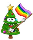 Christmas xmas tree character mascot cartoon rainbow peace flag isolated