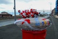 A Christmas yarn bombing in Rhyl Royalty Free Stock Photo
