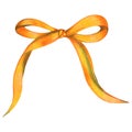 Christmas Yellow Bow Drawn by Colored Pencil Isolated on White Background.