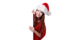 Christmas young girl showing blank billboard