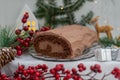 Christmas Yule Log Buche de Noel chocolate cake Royalty Free Stock Photo