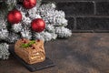 Christmas yule log cake. Traditional chocolate dessert Royalty Free Stock Photo