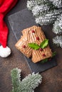 Christmas yule log cake. Traditional chocolate dessert Royalty Free Stock Photo