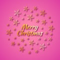 Christmas round banner with gold snowflakes and shadows on pink background Royalty Free Stock Photo