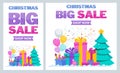 Christmase big sale flat vector banner. Christmas tree, boxes with gifts. Royalty Free Stock Photo