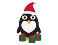 Cute Cartoon Penguin with Santa Hat and Green Red Gifts Royalty Free Stock Photo