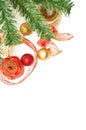 Christmass decorations next to a christmass tree Royalty Free Stock Photo