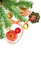 Christmass decorations next to a christmass tree Royalty Free Stock Photo