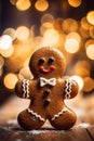 Christmass lights and gingerbread man. Christmass background. AI generative, illustration Royalty Free Stock Photo