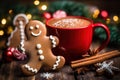 Christmass lights and gingerbread man. Christmass background. Royalty Free Stock Photo